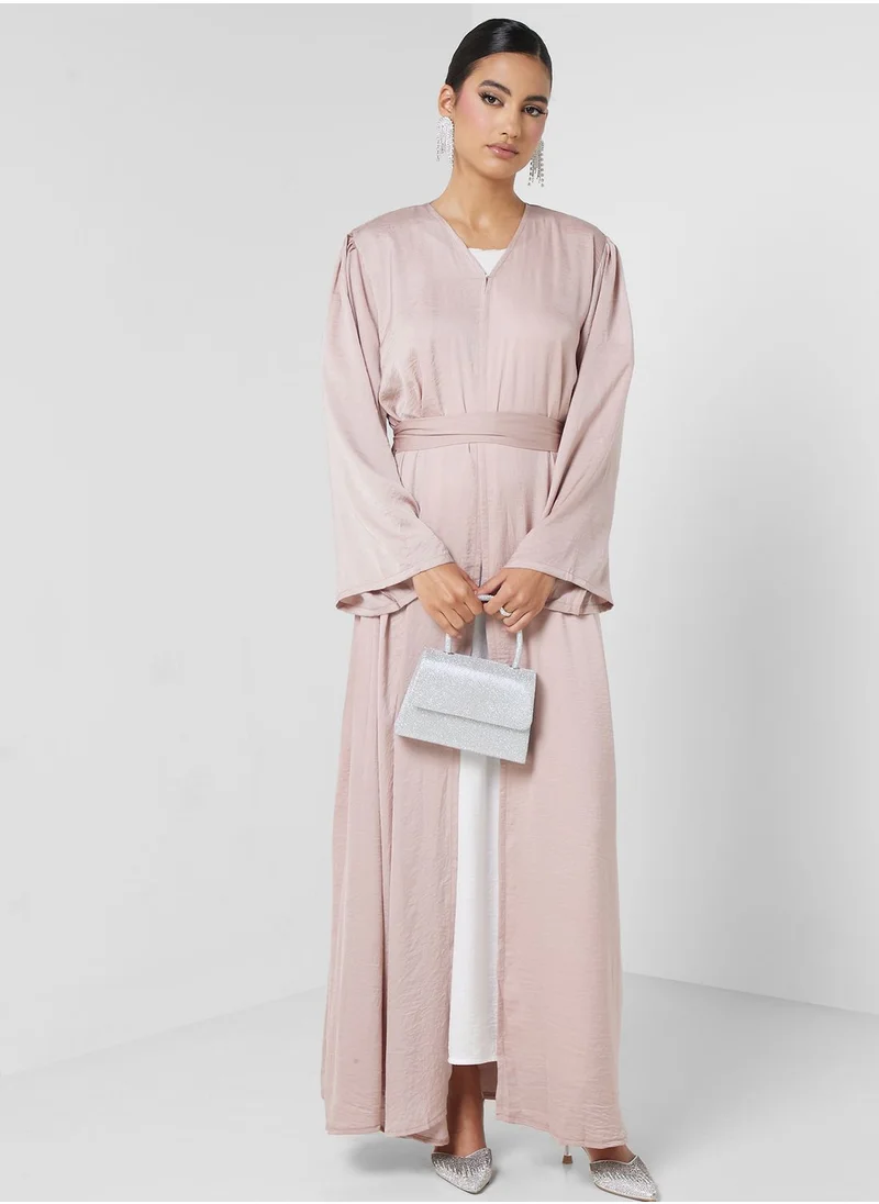 hayas closet Button Detail Belted Abaya