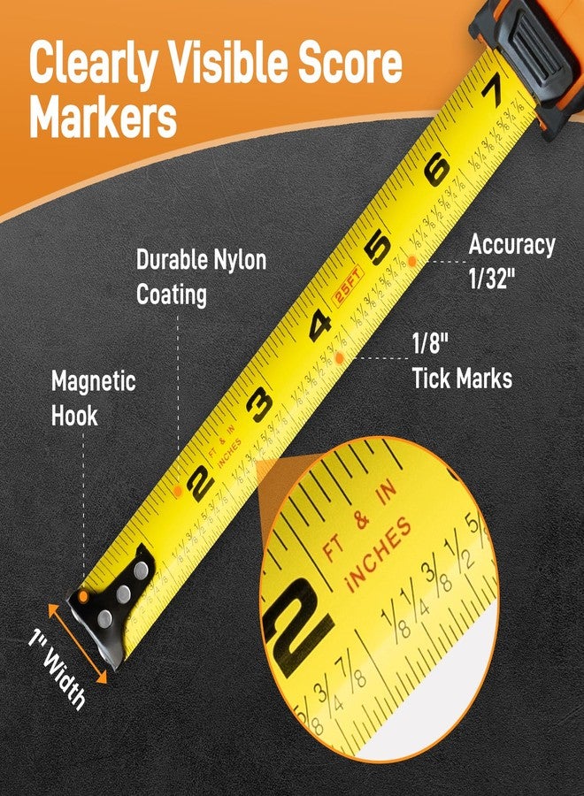 Teslong 3 Pack 25 ft Tape Measure, Retractable Magnetic Measuring Tape, 1/8 Fractions Easy Read Measuring Tape, Self-Locking Tape Measurer with Accuracy 1/32, Magnetic Tip Hook and Belt Clip - Image 2