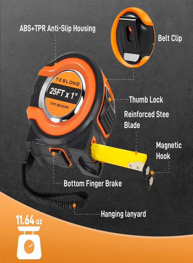 Teslong 3 Pack 25 ft Tape Measure, Retractable Magnetic Measuring Tape, 1/8 Fractions Easy Read Measuring Tape, Self-Locking Tape Measurer with Accuracy 1/32, Magnetic Tip Hook and Belt Clip - Image 3