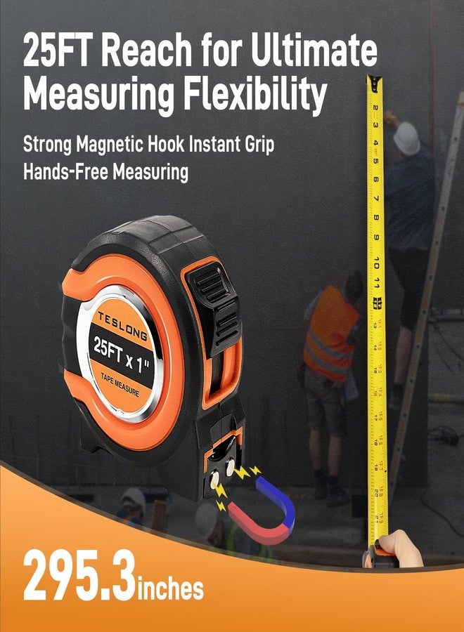 Teslong 3 Pack 25 ft Tape Measure, Retractable Magnetic Measuring Tape, 1/8 Fractions Easy Read Measuring Tape, Self-Locking Tape Measurer with Accuracy 1/32, Magnetic Tip Hook and Belt Clip - Image 5