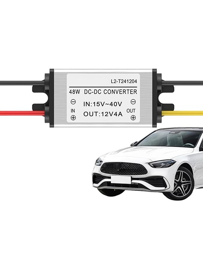 DC Step Down Voltage Regulator 24V to 12V 4A for Vehicle Electronics Adjustable Car Truck RV Transformer Unit with Fine Control Knob and Thermal Safety Guard - Image 1