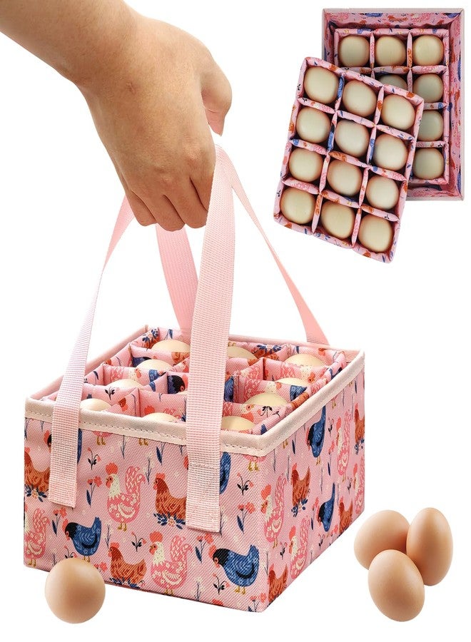 Grekos Eggs Collecting Basket, Durable Canvas Egg Basket for Gathering with 24, Double-Layer Storage Basket, Lined with PP Cotton, Collector & Container for Duck, Chicken, Goose Egg (pink) - Image 1