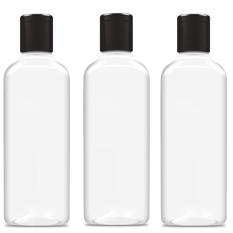JOYUS 200ml Squeeze Bottle with Flip Top Cap, Empty BPA-Free Refillable Container For Shampoo, Lotions, Liquid Soap, Creams, Liquid Cosmetic Travel Size Transparent Bottle, Black Flip-Top, Set of 3 - Image 1