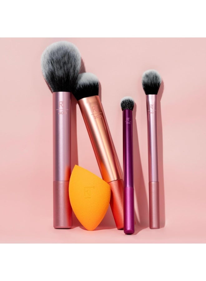 مجموعة من 5 فرش مكياج مع إسفنجة مزج لظلال العيون وكريم الأساس وأحمر الخدود والكونسيلر، متعددة الألوان - Image 1