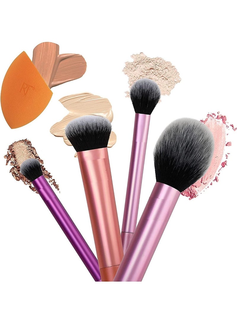 مجموعة من 5 فرش مكياج مع إسفنجة مزج لظلال العيون وكريم الأساس وأحمر الخدود والكونسيلر، متعددة الألوان - Image 3