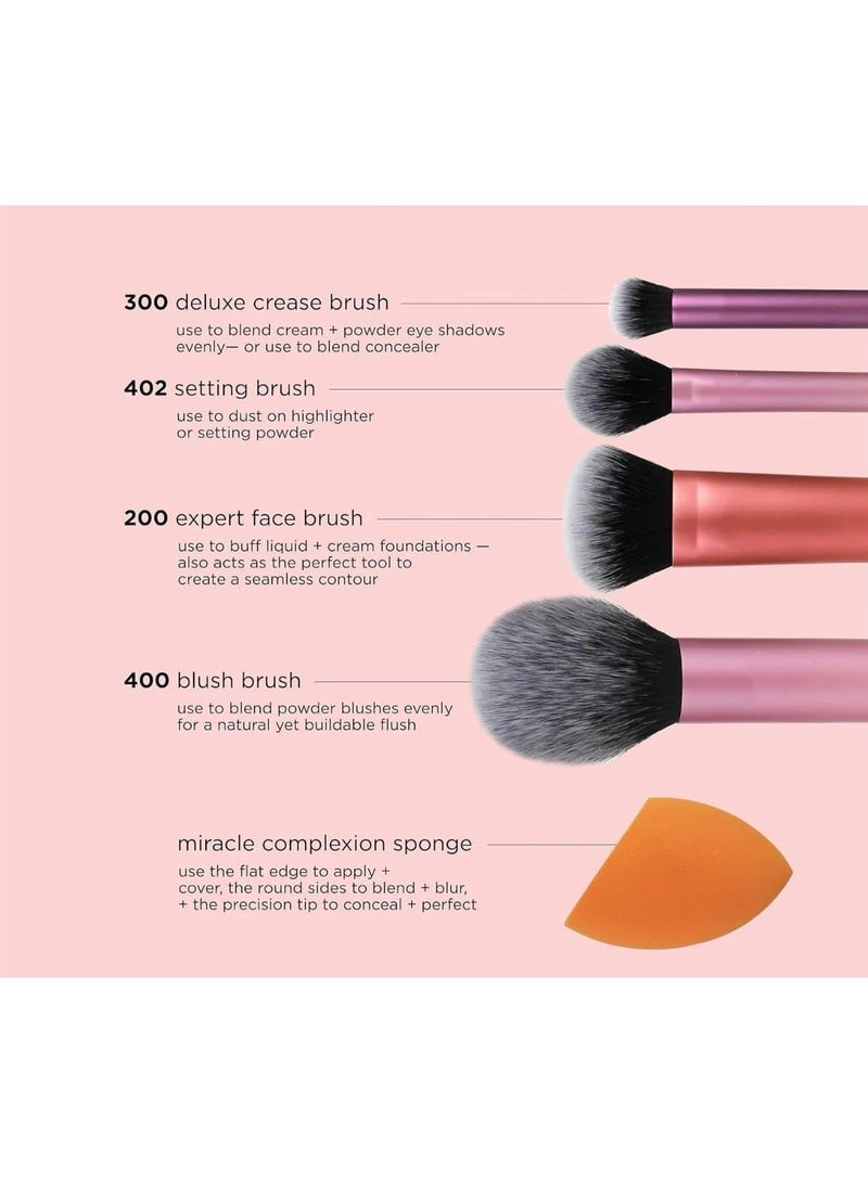 مجموعة من 5 فرش مكياج مع إسفنجة مزج لظلال العيون وكريم الأساس وأحمر الخدود والكونسيلر، متعددة الألوان - Image 5