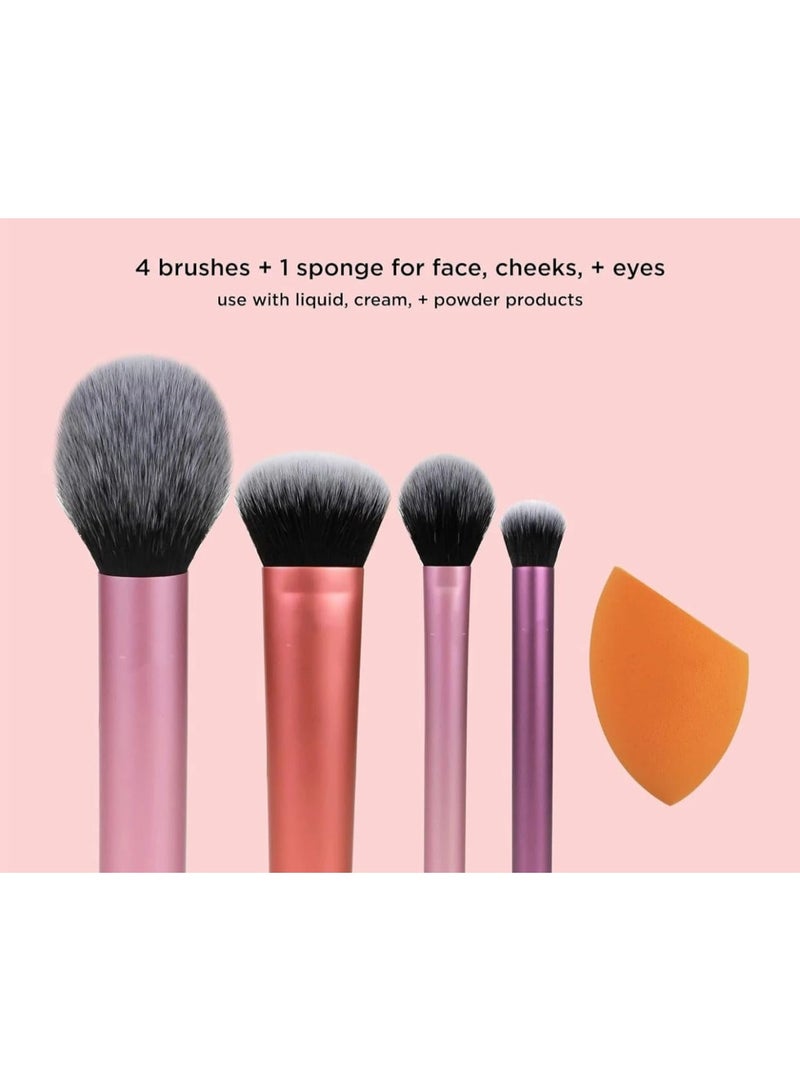 مجموعة من 5 فرش مكياج مع إسفنجة مزج لظلال العيون وكريم الأساس وأحمر الخدود والكونسيلر، متعددة الألوان - Image 4