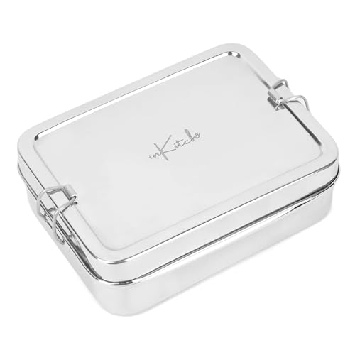 inKitch Stainless Steel Square Tiffin Box for Kids & Office | 650ML Rectangle Lunch Box with Inner Box & Locking Clip | Leak-Proof Steel Tiffin for School, College & Work | Durable & Food Safe - Image 3