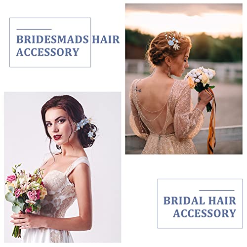 BOWINR 5 Pack Wedding Hair Piece Bridal Hair Comb, Blue Flower Rhinestone Hair Accessories Handmade Pearl Crystal Floral Leaf Hair Clip for Women Girls Bride Bridesmaids Prom Wedding Party - Image 2