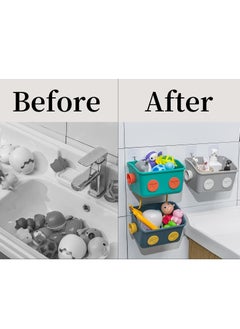 KASTWAVE Bath Toy Storage Organizer Basket 3 Layers Colorful Robot Modeling Wall Mounted Kids Hanging Shower Caddy with Hooks for Shampoo  - Image 5