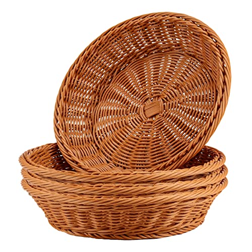 JAPCHET 4 Pack 118 Inch Round Wicker Bread Basket Imitation Woven Rattan Fruit Basket Tabletop Food Vegetables Serving Basket for Home Kitchen Restaurant Outdoor - Image 1