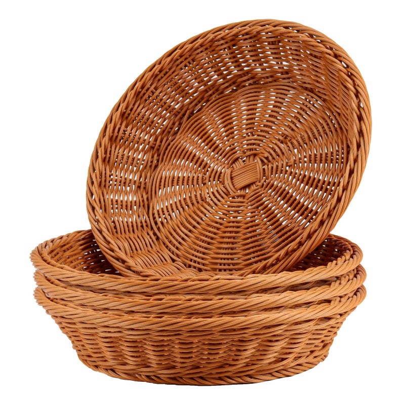 JAPCHET 4 Pack 118 Inch Round Wicker Bread Basket Imitation Woven Rattan Fruit Basket Tabletop Food Vegetables Serving Basket for Home Kitchen Restaurant Outdoor - Image 2