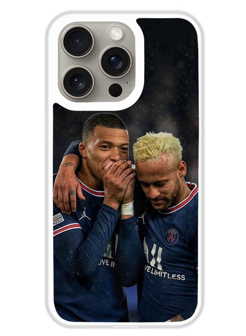 Theodor Protective Case Cover For APPLE IPHONE 15 Pro Mbappe and Neymar 1 (White Bumper) - Image 1