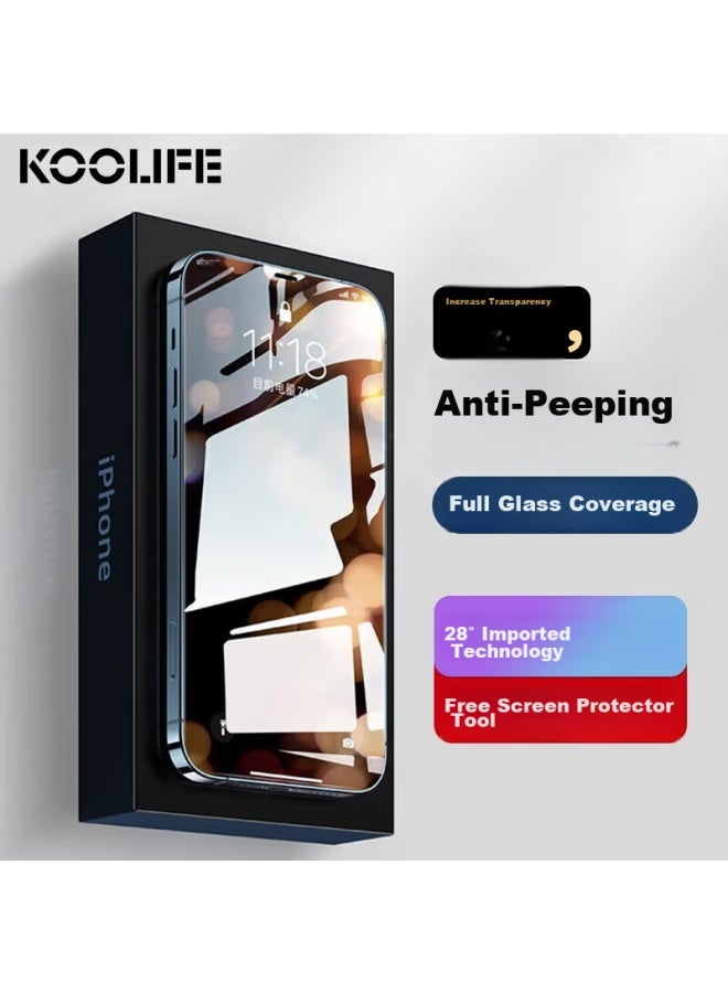 Koolife Privacy Screen Protector For Apple Iphone 12 Pro Max, Anti-spy Tempered Glass Film, Full Coverage Anti-peeping Protective Film, Shatterproof, Fingerprint Resistant - Image 1