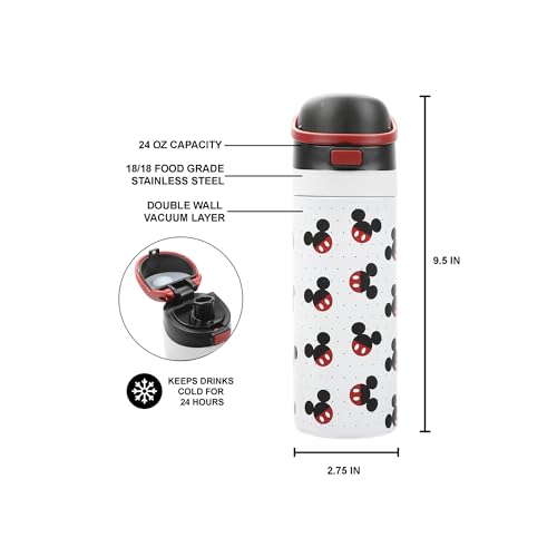 Bioworld Mickey Mouse Classic Mickey Ears All-Over Print White 24 Oz Stainless Steel Water Bottle - Image 4