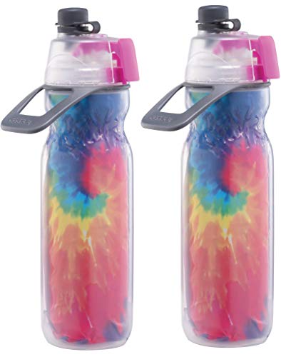 O2COOL Mist 'N Sip Misting Water Bottle 2-in-1 Mist And Sip Function With No Leak Pull Top Spout Reusable Sports Water Bottle - 20 oz (2 Pack Tie Dye) - Image 1
