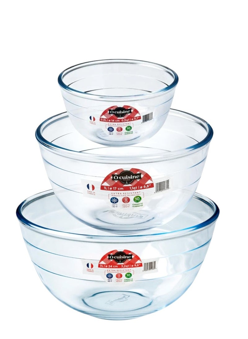O'Cuisine Ôcuisine Mixing Bowl Set – 0.5L, 1L & 3.0L | Premium Borosilicate Glass Bowls, Versatile Kitchen Pack  - Image 2