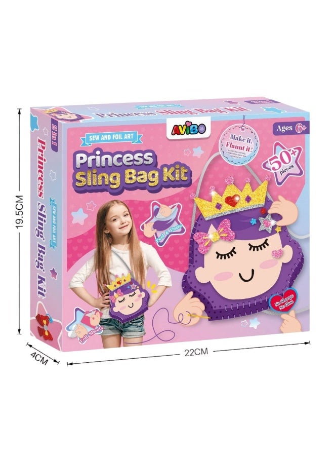 Capstro Sew & Foil Art Princess Sling Bag Kit – Little Girl DIY Sewing & Decorating Craft Set with Felt Bag Pieces, Foil Stickers & Yarn | Creative Arts & Crafts Toy Gift for Girls Ages 6–12 - Image 5