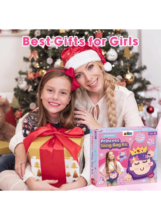 Capstro Sew & Foil Art Princess Sling Bag Kit – Little Girl DIY Sewing & Decorating Craft Set with Felt Bag Pieces, Foil Stickers & Yarn | Creative Arts & Crafts Toy Gift for Girls Ages 6–12 - Image 4