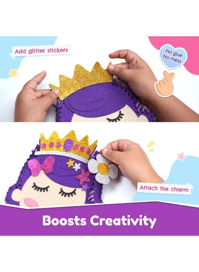 Capstro Sew & Foil Art Princess Sling Bag Kit – Little Girl DIY Sewing & Decorating Craft Set with Felt Bag Pieces, Foil Stickers & Yarn | Creative Arts & Crafts Toy Gift for Girls Ages 6–12 - Image 2