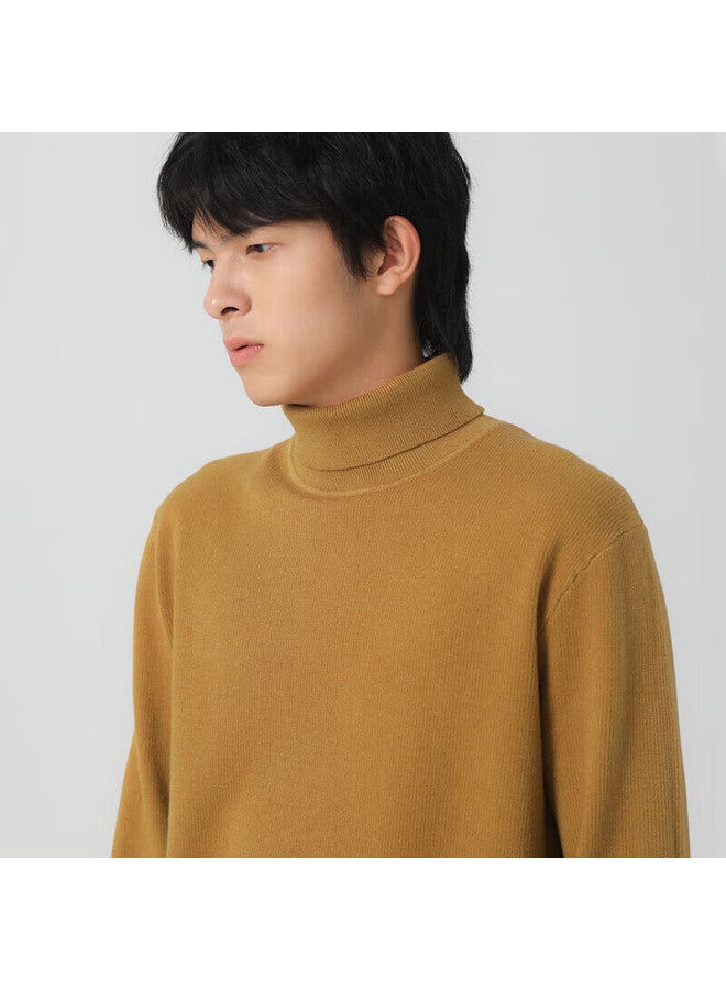 Markless Men's Autumn Winter Warm Turtleneck Knit Sweater Solid Color Base Layer 2716 Maple Leaf Yellow M - Image 2
