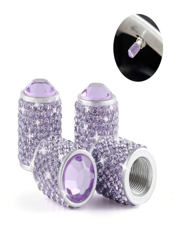 Alpmosn Car Wheel Tire Valve Caps, 4 PCS Bling Tire Valve Caps, Crystal Tire Caps Shinny Rhinestone for Women, Universal Car Dustproof Tire Valve Caps for Cars, Trucks, SUV and Motorcycles (Purple) - Image 1