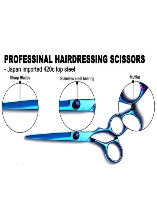 FEELHIGH مقص شعر احترافي 6.5 بوصة أزرق بفتحة مخفية، مقص حاد لقص الشعر، مقص حلاقة، مقص حلاقة، مقص قص الشعر، حافة محدبة 440 درجة مئوية - Image 3
