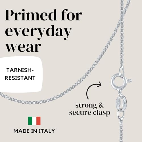 KISPER 925 Solid Sterling Silver 1mm Dainty Thin Box Chain Necklace for Women, Italian Made Tarnish Resistant Waterproof Hypoallergenic, 20 inches - Image 4