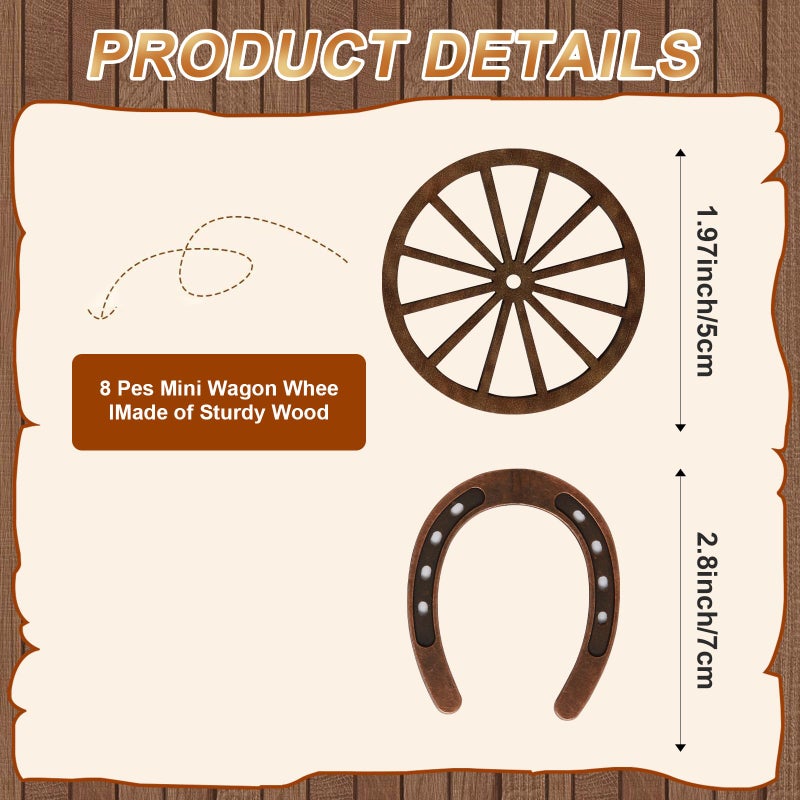 KSKSPE 24 Pcs Western Theme Party Decorationsï¼ŒKSKSPE Birthday Table Centerpieces Mini Horseshoes Wagon Wheel Horse Rodeo Decor for Crafts Wedding Party Favor, Wild West Cowboy Western Party Decor - Image 2