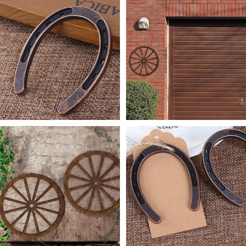 KSKSPE 24 Pcs Western Theme Party Decorationsï¼ŒKSKSPE Birthday Table Centerpieces Mini Horseshoes Wagon Wheel Horse Rodeo Decor for Crafts Wedding Party Favor, Wild West Cowboy Western Party Decor - Image 3