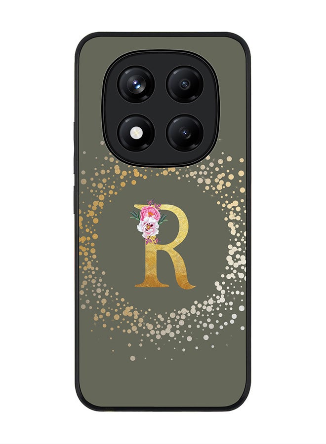 Stylizedd For Xiaomi Redmi Note 14 Pro+ 5G 5G Case,Slim fit Camera Protection, Shockproof Thin Phone cover  - Custom Monogram Floral - R  (Olive Green ) - Image 1