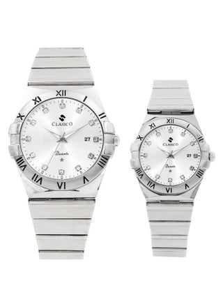 Twin-Face Couple Edition – Silver Radiance with Silver Dial – 6-Hands Chronograph Watch with Steel Strap – Waterproof Design – Watch Gift Set 40mm & 36mm - pzsku/ZF4B7BA6C225F5D037133Z/45/1747562838/46847315-4ef1-46c3-842c-ef8980773f32