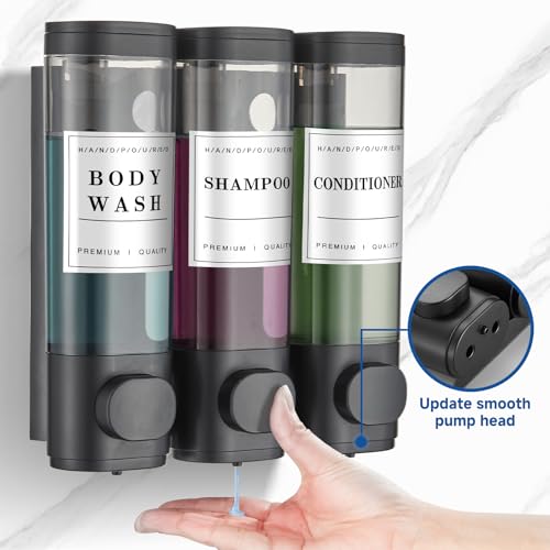 Cabo Deseado Shower Soap Dispenser Wall Mounted No Drill Shampoo Dispenser for Shower Wall Shampoo and Conditioner Dispenser Bathroom Hotel 3 * 300ml Black with Labels - Image 4