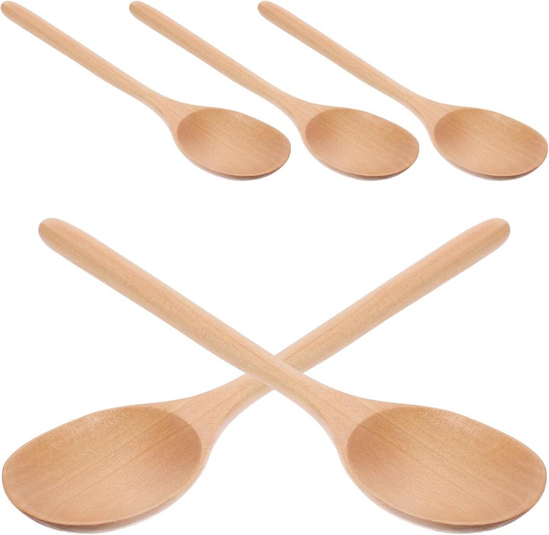 5pcs Long Handle Wood Spoons for Eating and Mixing, Natural Wood Soup Spoons Set 23x4cm, Food-safe Wooden Flatware for Kitchen and Dining - Image 1