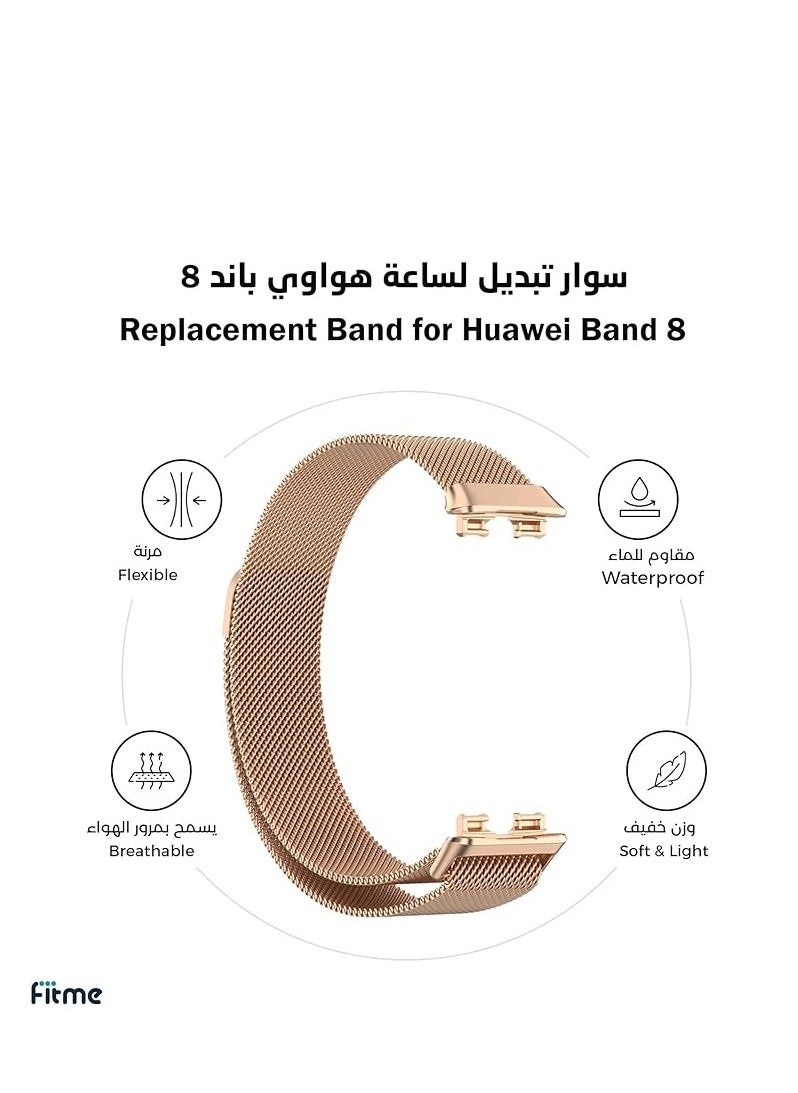 Generic - Luxury Design Replacement Strap for Huawei Band 8, Breathable and Waterproof, Stainless Steel Mesh Strap, Magnetic Buckle, Easy to Install, Adjustable Length Watch Strap for Women Men (Rose Gold) - Image 1