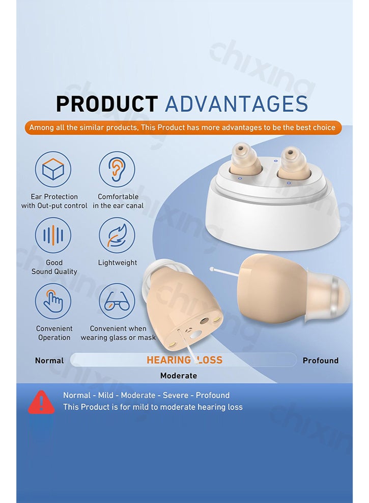 Chixing Hearing Aid Devices for Adult, Hearing Aids Rechargeable 100-hour Standby, Fast Charge, Noise Cancelling, Digital In-Ear Amplifier with Volume Control & Magnetic Charging Case - Image 2