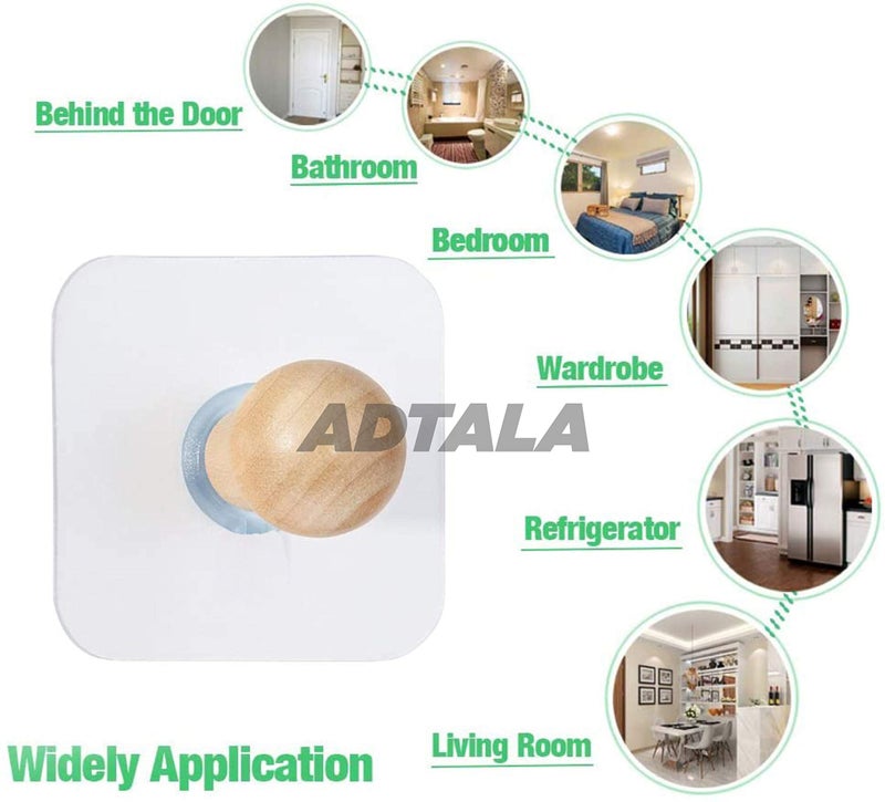 ADTALA Wooden Adhesive Wall Hooks Utility for Towel Bathrobe Coat - 2 Pieces - Image 5