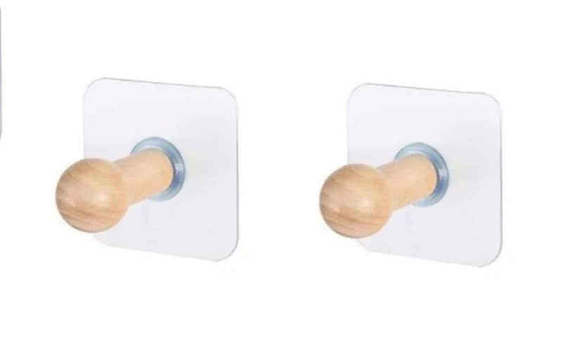 ADTALA Wooden Adhesive Wall Hooks Utility for Towel Bathrobe Coat - 2 Pieces - Image 1