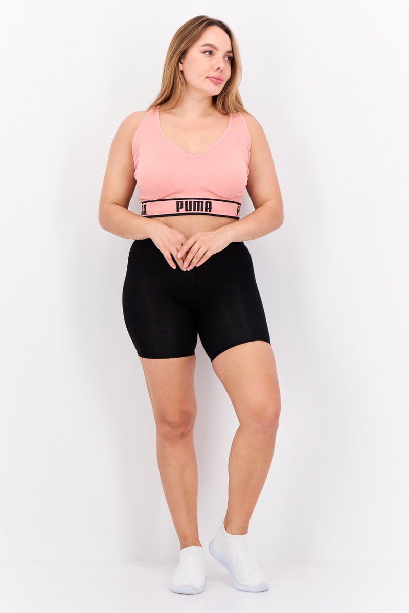 PUMA Women Brand Logo Padded Sports Bra, Peach/Black - Image 4