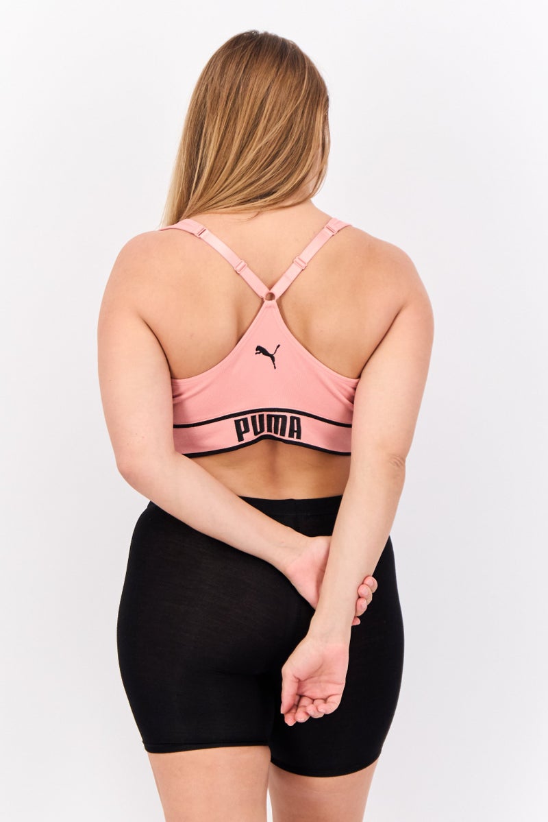 PUMA Women Brand Logo Padded Sports Bra, Peach/Black - Image 3
