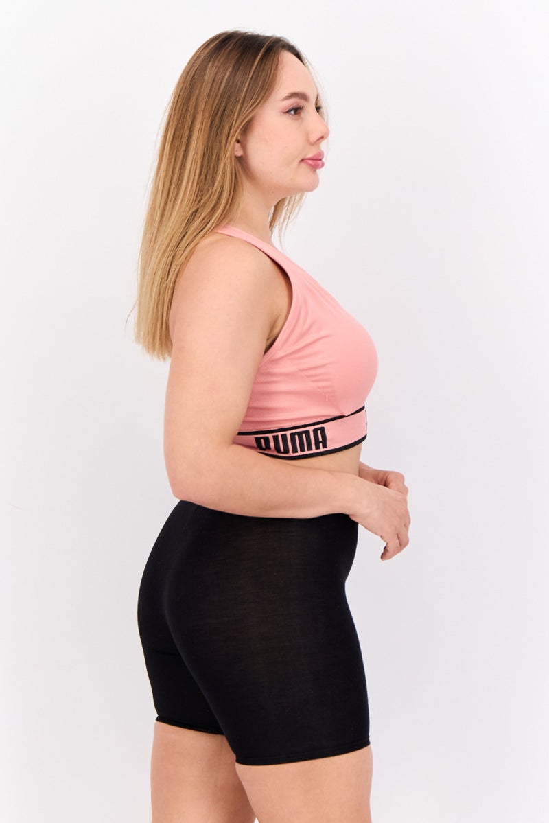 PUMA Women Brand Logo Padded Sports Bra, Peach/Black - Image 2