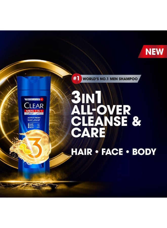 Clear Men 3-in-1 Active Fresh Shampoo for Hair, Face & Body, Anti-Dandruff 400ml - Image 2