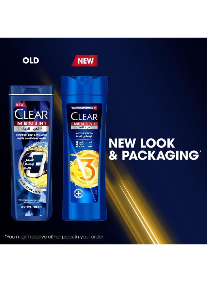Clear Men 3-in-1 Active Fresh Shampoo for Hair, Face & Body, Anti-Dandruff 400ml - Image 4