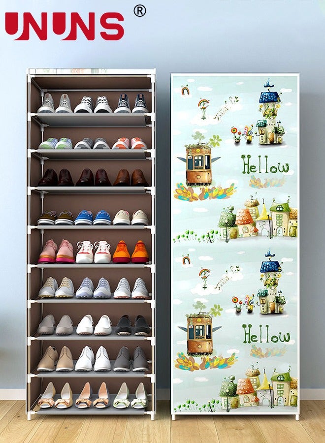 UNUNS خزانة أحذية، صندوق تخزين أحذية مكون من 10 طبقات لـ 27 زوجًا، غطاء منظم أحذية قابل للطي، رف غطاء أحذية، خزانة تخزين أحذية محمولة - Image 1