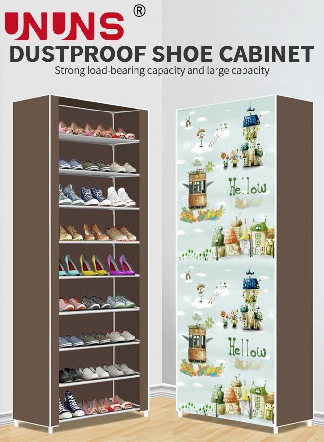 UNUNS خزانة أحذية، صندوق تخزين أحذية مكون من 10 طبقات لـ 27 زوجًا، غطاء منظم أحذية قابل للطي، رف غطاء أحذية، خزانة تخزين أحذية محمولة - Image 2