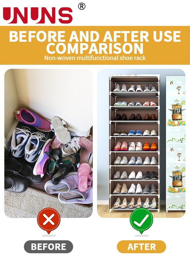 UNUNS خزانة أحذية، صندوق تخزين أحذية مكون من 10 طبقات لـ 27 زوجًا، غطاء منظم أحذية قابل للطي، رف غطاء أحذية، خزانة تخزين أحذية محمولة - Image 4