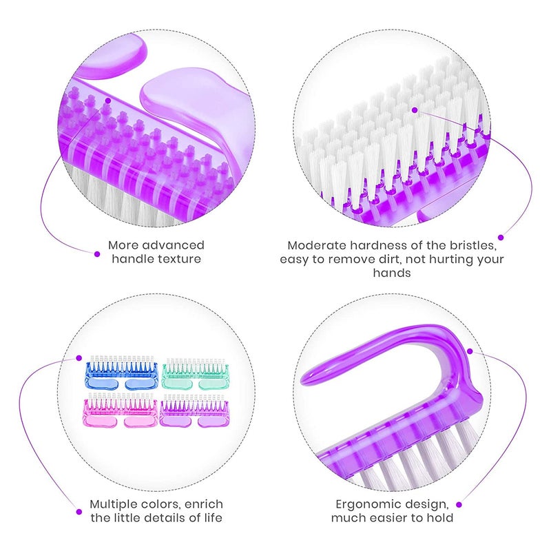 Calitate24 فرشاة تنظيف الأظافر، فرشاة أظافر مع مقبض بلاستيكي، فرشاة تنظيف للأظافر والقدمين - فرشاة سهلة الاستخدام - فرشاة تنظيف الأظافر للأيدي والقدمين، 4 قطع - Image 3