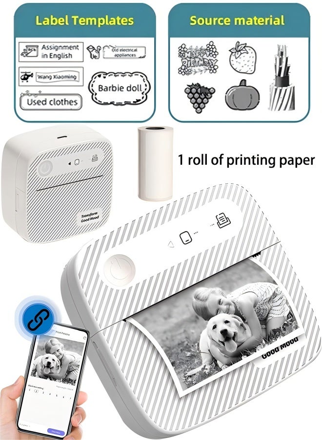 Bluetooth Label Printer, Thermal Label Maker Machine with 1 Roll White Label Sticker, USB Rechargeable,Mini Sticker Printer for Office Home Organization and Small Business Supplies - Image 1