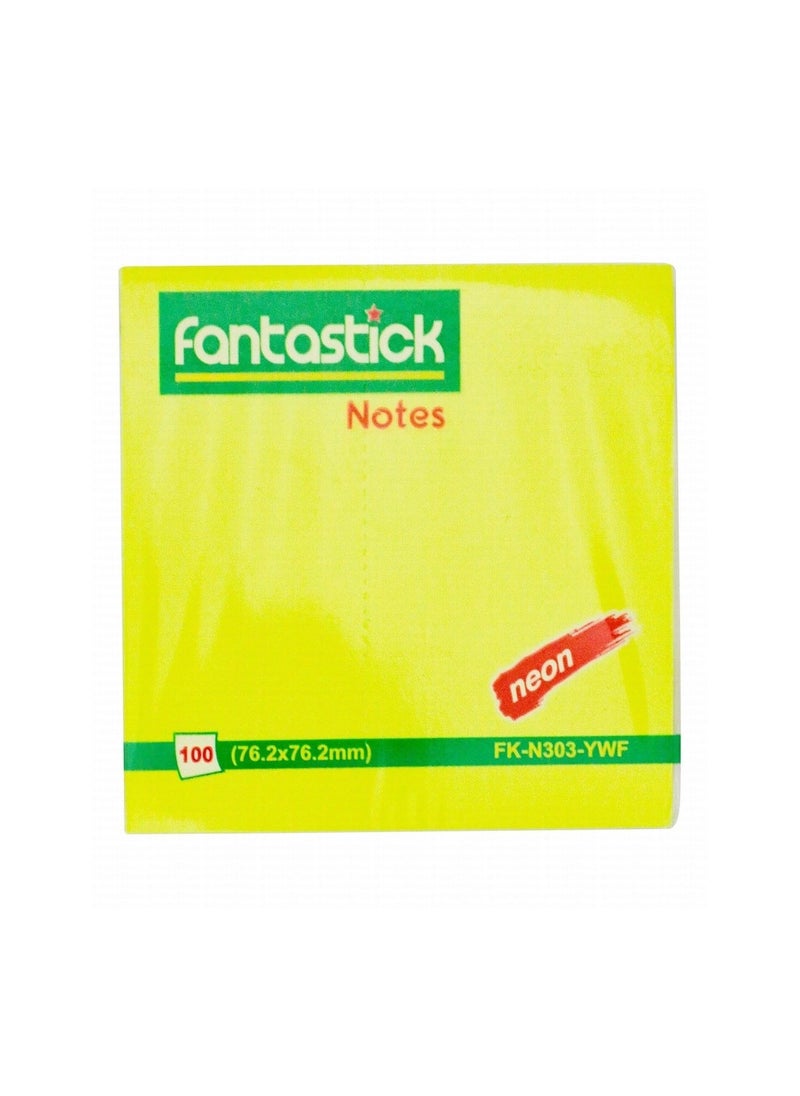Fantastick 100-Piece Sticky Notes 3x3 Inch Size Neon Yellow  - Image 1
