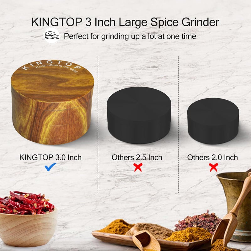 KINGTOP Grinder, Large 3" Spice Grinder (Wood Grain Brown) - Image 3
